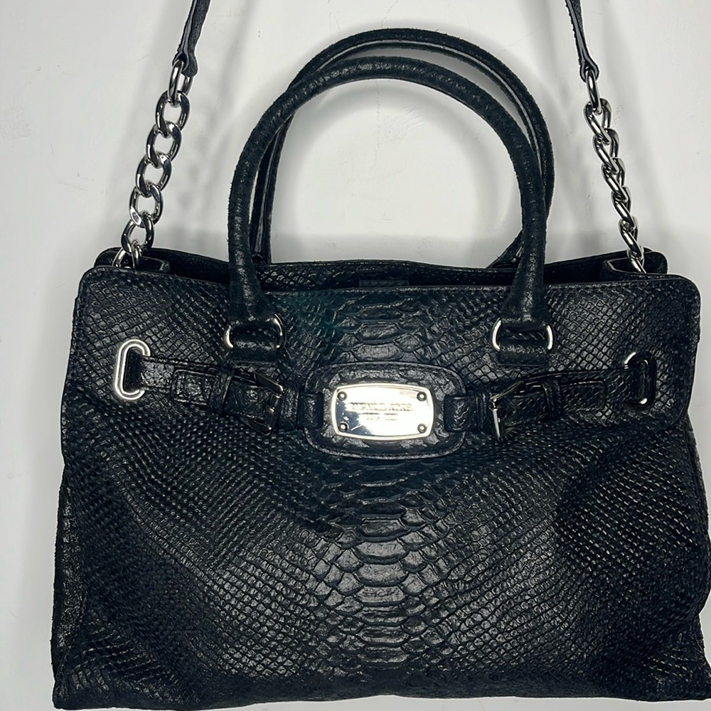 Michael Kors Black Leather Snakeskin Hamilton Bag EUC with Dust Bag